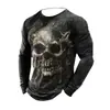 Camiseta Masculina Europeia e Americana Transfronteiriça Nova Cor Degradê Impressão Digital 3D Moda Versátil Manga Longa Gola Redonda Camiseta Masculina