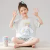 Pijama Feminino Infantil Desenho Animado Fino Manga Curta Algodão Puro Crianças Médias e Grandes Roupa Casual de Casa Verão Conjunto Pai e Filho