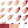 Uñas Artísticas Europeas y Americanas Transfronterizas Más Vendidas, Puntas de Uñas Serie San Valentín con Lazo y Lunares, Uñas Postizas Estilo Francés Almendra al por Mayor