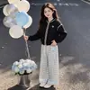 Conjunto de Dos Piezas para Niñas 2026: Chaqueta de Béisbol Nueva para Primavera y Otoño, Top de Manga Larga, Pantalones Casuales de Pierna Ancha