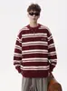 Coleção outono e inverno: suéter listrado color block masculino, peça interna casual, tricô para casais, suéter de caimento relaxado estilo japonês, top de tricô retrô