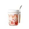Taza de Vidrio para Avena Nocturna Taza de Desayuno Portátil Frasco de Mason Frasco de Leche con Cuchara y Tapa Juego de Tazas con Escala