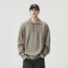 Suéter pesado masculino com gola, estilo retrô americano, nova coleção 2026, marca da moda, corte solto, peça de tricô de manga comprida para outono e inverno
