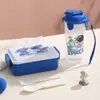 Fiambrera Dividida de Dibujos Animados para Estudiantes Fiambrera para Niños Fiambrera Portátil Juego de Vasos de Agua Caja Sellada de Una Sola Capa con Hebillas Laterales