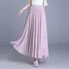 Falda Larga de Gasa Perla Floral con Pedrería Estampado Nuevo para Mujer, Cintura Elástica Adelgazante de Línea A con Dobladillo Ancho, Verano 2026