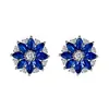 Brincos de Tarraxa de Corindo Azul de Alta Qualidade em Formato de Girassol, Brincos de Tarraxa Flor Octogonal, Brincos de Tarraxa de Pedra Azul Modernos e Elegantes