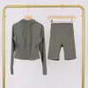 Conjunto de Chaqueta con Capucha Corta y Pantalón de Cinco Cuartos Lulu Df, Ajustado con Capucha Elástico Transpirable Ropa de Fitness Yoga