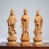 Escultura em Madeira 20cm Ornamento Estátua de Buda Amitabha Bodhisattva do Grande Poder Kannon Bodhisattva Trindade Ocidental Artesanato Ornamento