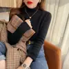 Suéter Básico de Terciopelo de Manga Larga de Cuello Medio para Mujer Otoño e Invierno 2024 Nuevo Estilo Caliente de Celebridad de Internet Top de Punto Interior