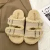 Pantuflas de Piel Retro Birkenstock para Mujer Ropa de Exterior 2026 Tendencia Nuevo Estilo Otoño/Invierno Suela Gruesa Hebilla Pantuflas de Algodón Peludo