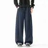 Calça moletom cinza de corte enviesado, estilo americano moderno, perna reta pesada, com caimento, para homens e mulheres, calça esportiva casual de perna larga solta para o outono