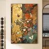 Pintura Decorativa de Sala de Estar de Alta Gama Estilo Vintage, Adorno de Mesa de Entrada con Tema de Plantas Arte Retro, Pintura de Pie, Colgante de Pared