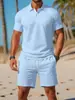 Nuevo conjunto de verano para hombre, casual, deportivo, versátil, corte slim, manga corta, moda, camiseta POLO y shorts, transfronterizo