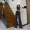 Conjunto de Colete e Calça Reta de Cintura Alta Estilo Tweed Transfronteiriço Design Redutor de Idade Colete Decote V + Calça Reta de Cintura Alta Conjunto de Duas Peças