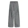 Pantalones a cuadros azul claro estilo americano para hombres y mujeres, pantalones plisados casuales retro de verano, pantalones de pierna ancha holgados de moda
