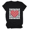 Europa e Estados Unidos novo xoxoxo xadrez amor estampa personalidade gola redonda manga curta eBay novo fluxo feminino casual camiseta
