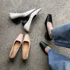 Populares Zapatos de Mujer con Punta Cuadrada y Tacón Grueso, Elegantes y Versátiles en Tres Colores, Estilo Profesional, Tacón Medio, Piel Genuina, Boca Baja, Zapatos de Mujer de Moda Ol