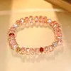 Pulseira Cor Champagne Rosa Claro, Pulseira Elegante e Fashion com Bola de Diamante e Bola Olho de Gato Escovada para Mulheres