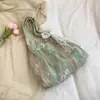 Bolsa de Lona Floral com Renda Fresca e Simples para Mulheres, Nova Bolsa de Ombro Tote de Grande Capacidade para o Verão 2025, Bolsa de Ombro para o Dia a Dia