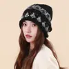 Gorro de lana jacquard con borde enrollado de punto Fair Isle para mujer, cálido gorro de lana para otoño e invierno, estilo retro coreano, hace que la cara se vea más pequeña