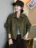 Jaqueta de trabalho estilo vintage, com gola polo e aspecto desgastado, para mulheres, nova coleção outono 2026, jaqueta curta feminina estilo coreano com design único