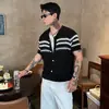 Camisa polo, camisa de punto, camiseta de manga corta, cárdigan de punto para hombre con cuello de solapa, estilo Fair Isle old money, verano de negocios, venta al por mayor de fábrica transfronteriza