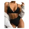 Nuevo traje de baño bikini 2027, un estilo europeo y americano moderno y sexy, con corte de triángulo, color liso y diseño de cintura alta para mujer
