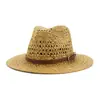 Sombrero de sol para viajes al aire libre para hombres y mujeres de primavera y verano, nuevo sombrero de paja jazz tejido a mano LSGCMDJS019