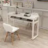 Juego de mesa y silla para salón de uñas con encimera de vidrio templado, mesa individual/doble estilo japonés, especializado para salones de uñas, simple y elegante