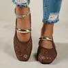 Sandalias de Malla Nuevas de Primavera y Verano Europeas y Americanas para Mujer Tejido Hueco con Agujeros Suela Plana Metálicas Transpirables Zapatos Mary Jane de Ballet
