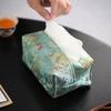 Caja de Papel Clásica Compleja Estilo Chino Caja de Pañuelos de Lujo Ligero Cubierta de Pañuelos de Tela Zen para Escritorio Sala de Estar Doméstica Caja Dorada de Papel