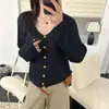 Chaqueta cárdigan de punto verde fresco estilo coreano, nuevo modelo otoño 2026, cuello redondo, de un solo pecho, top suéter estilo francés