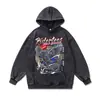 Moletom com Capuz Retro Lavado Desgastado Europeu e Americano Transfronteiriço Street Hip-Hop Oversize Solto Peso Pesado 480g Jaqueta