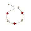 Pulseira de Prata de Lei S925 Trevo de Quatro Folhas Cinco Flores para Mulheres, Fashionável e Luxo Leve, Incrustada com Madrepérola e Ágata, Cinco Flores, Joia de Trevo de Quatro Folhas