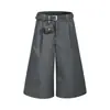 Pantalones Casuales de Color Sólido con Cinturón y Colgante Pequeño, Pierna Recta, Nuevo Estilo Coreano de Verano, Pantalones Cortos Simples Sueltos de Pierna Ancha para Hombres y Mujeres