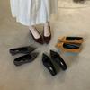 Zapatos de Commuter Retro de Punta Fina con Tacón Grueso y Boca Baja para Mujer 2025 Otoño Nuevo Diseño Versátiles de Gamuza