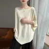 Camiseta de punto fina de seda helada, estilo francés de alta gama, con escote de una línea y media manga, para mujer, Verano 2026, Top holgado y fresco