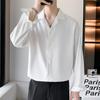 Camisa branca drapeada de seda gelo masculina Verão leve maduro camisa de manga comprida casual solto na moda duffian top bonito
