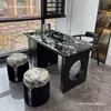 Conjunto de Mesa de Chá e Cadeiras Minimalista Estilo Italiano com Pedra Ultra-Cristal para Varanda de Casa, Mesa de Chá para Apartamento Pequeno, Mesa de Chá para Escritório, Laje de Pedra