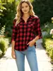 Camisa a Cuadros para Mujer de Estilo Nuevo Transfronterizo Europeo y Americano, Manga Larga, Cuello Solapa, Casual, Holgada, con Bolsillo, Top, Ropa de Abrigo
