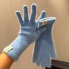 Guantes Largos de Dopamina para Mujer Otoño e Invierno Gruesos Cálidos Resistentes al Frío Color Sólido Lana Mezclada Tejidos Ciclismo Conjunto de Cinco Dedos