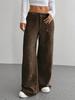 Amazon Wish Otoño e Invierno Ropa Europea y Americana Color Sólido Pana Holgado Cremallera Botón Pierna Ancha Pantalones Casuales para Mujer