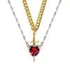 Collar con Colgante de Cruz de Zirconia Roja en Forma de Corazón, Cadena de Clavícula de Moda con Incrustaciones de Diamantes de Zirconia en Forma de Corazón, Cadena Creativa para el Cuello Dorada con Forma de Corazón