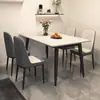 Mesa de jantar em laje de rocha, uma opção elegante e luxuosa para casas pequenas, apresentando um design moderno e minimalista, um novo conjunto de mesa de jantar retangular para apartamentos pequenos