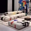 Sofá Grafite de Designer Italiano Moderno Patchwork Feito à Mão Tecido Sala de Estar Recepção Sofá de Luxo Leve Sofá Estampado