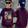 Camiseta de algodón puro de manga corta para niños, estilo verano nuevo, cuello redondo holgado de Minecraft, moda deportiva moderna para niños mayores
