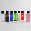 Botella cuadrada con tapa abatible, 50 ml, transparente, con tapa en forma de mariposa, adecuada para dispensar medicina líquida, champú u otros líquidos, 50 ml, botella azul con tapa abatible