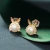 Aretes Sun Cloud Estilo Coreano Estilo Coreano Temperamento Incrustados con Diamantes Lindo Conejo Perla Natural Rosa Blanco Bicolor Plata Pin