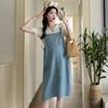 Vestido de verano de maternidad, estilo coreano, informal, de punto, con base, falda de algodón lavado y tirantes, conjunto de dos piezas, vestido de verano adelgazante.
