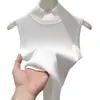 2025 Verano Versión Coreana Nueva Moda Cuello Semi Alto Color Sólido Canalé Tejido de Seda Fresca Adelgazante Camiseta sin Mangas para Mujer